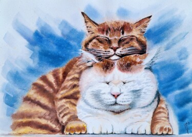 Painting titled "Le vol des chats" by Liliya Hudry, Original Artwork, Watercolor