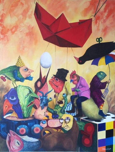绘画 标题为“The pinata party” 由Orestes Barrios Maranon, 原创艺术品, 丙烯