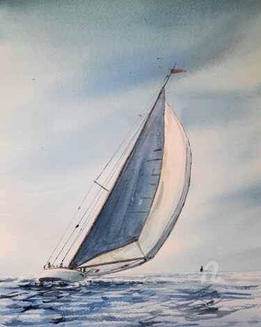 Peinture intitulée "BIENTÔT LES VOILES" par Alain Devienne, Œuvre d'art originale, Aquarelle
