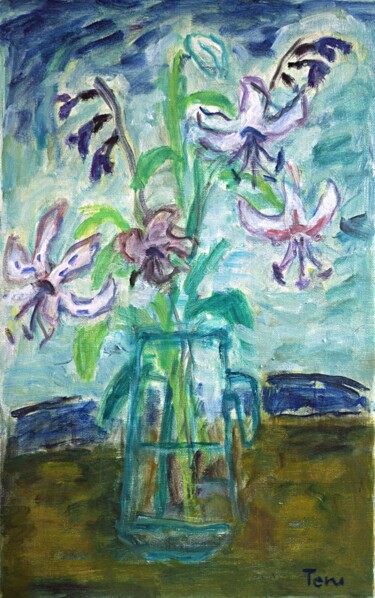 绘画 标题为“Japanese lilies” 由Terushige Matsumoto, 原创艺术品, 油