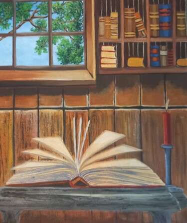 Peinture intitulée "Le livre ouvert" par Nathalie Choury, Œuvre d'art originale, Huile Monté sur Châssis en bois