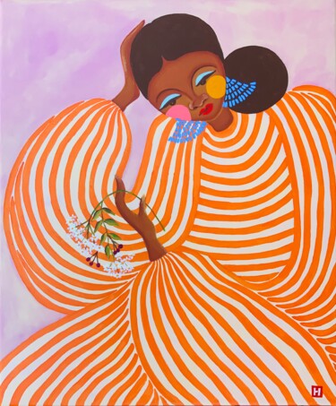 Painting titled "Elderflower" by Hiranya R, Original Artwork, Acrylic Mounted on Wood Stretcher frame