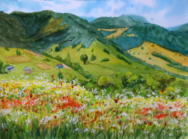 "White umbrellas" Painting titled ""White umbrellas"" by Tetiana Teresh, Original Artwork, Watercolor