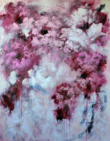"La vie en Rose", XXL abstract flower painting 绘画 标题为“"La vie en Rose", X…” 由Vera Hoi, 原创艺术品, 丙烯