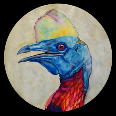 Painting titled "CASSOWARY BIRD" by Merve Gürlek, Original Artwork, Watercolor