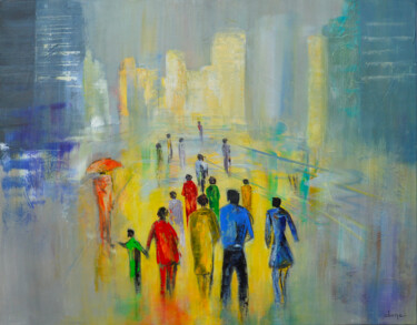 Pittura intitolato "Reflets sur la ville" da Dane, Opera d'arte originale, Acrilico Montato su Telaio per barella in legno