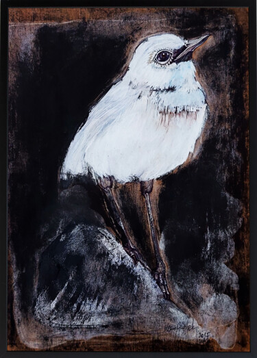 white bird Painting titled "white bird" by Merve Gürlek, Original Artwork, Oil