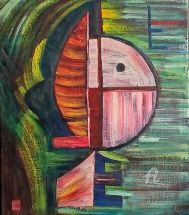 Painting titled "Abstraction" by Kozar, Original Artwork, Oil Mounted on Wood Stretcher frame