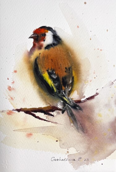 Peinture intitulée "Goldfinch" par Eugenia Gorbacheva, Œuvre d'art originale, Aquarelle