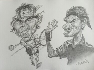 Représentation de caricatures des joueurs de tennis réalisé 제목이 "Représentation de c…"인 그림 Gilles Staub (LeCrayonAgile)로, 원작, 연필