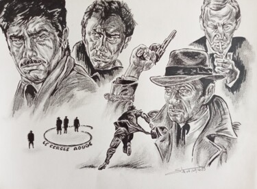 Illustration du film Le Cercle Rouge réalisé aux crayons et 图画 标题为“Illustration du fil…” 由Gilles Staub (LeCrayonAgile), 原创艺术品, 铅笔