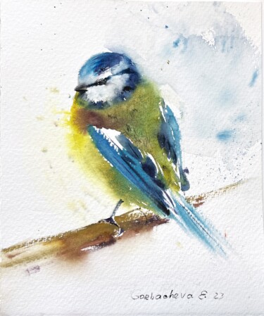 제목이 "Eurasian Blue Tit"인 미술작품 Eugenia Gorbacheva로, 원작, 수채화