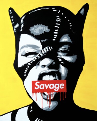 Painting titled "Savage" by Jack Andriano, Original Artwork, Acrylic Mounted on Wood Stretcher frame