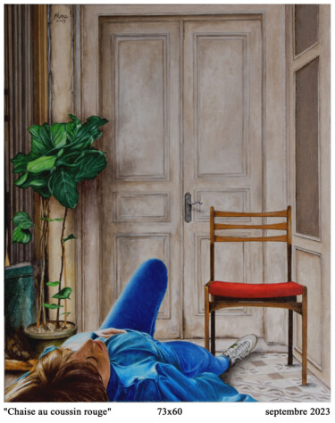 Peinture intitulée "Chaise au coussin r…" par Plumerand Frédéric, Œuvre d'art originale, Huile Monté sur artwork_cat.