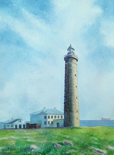 Peinture intitulée "Gray lighthouse" par Iryna Makhovska, Œuvre d'art originale, Aquarelle