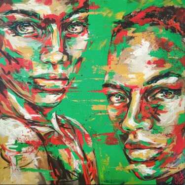 Naim & Lamin - Frauen Gesichter afro grün rot ocker portrait 제목이 "Naim & Lamin - Frau…"인 미술작품 Carolyn Mielke (carographic)로, 원작, 아크릴 나무 들것 프레임에 장착됨