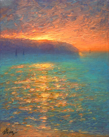 Картина под названием "Sunset 41" - Dmitry Oleyn, Подлинное произведение искусства, Масло Установлен на Деревянная рама для…