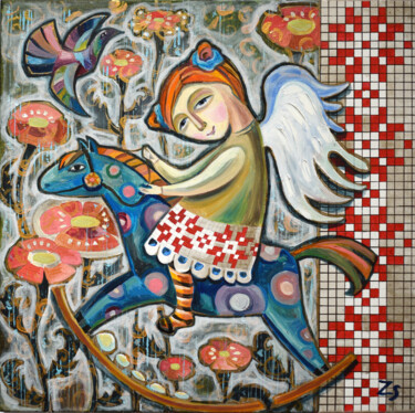 제목이 "Ukrainian angel"인 미술작품 Zora로, 원작, 아크릴 나무 들것 프레임에 장착됨