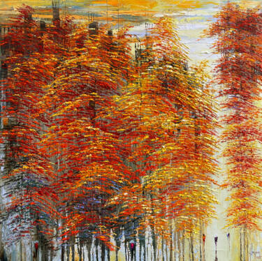 Red flower season Pittura intitolato "Red flower season" da Ngoc Quan Le, Opera d'arte originale, Olio