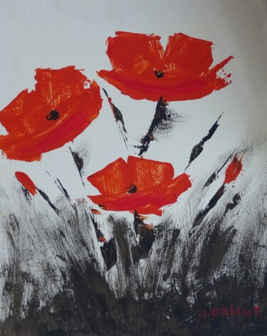 제목이 "Coquelicots orangés"인 미술작품 H. Oriaut로, 원작, 아크릴 목재 패널에 장착됨