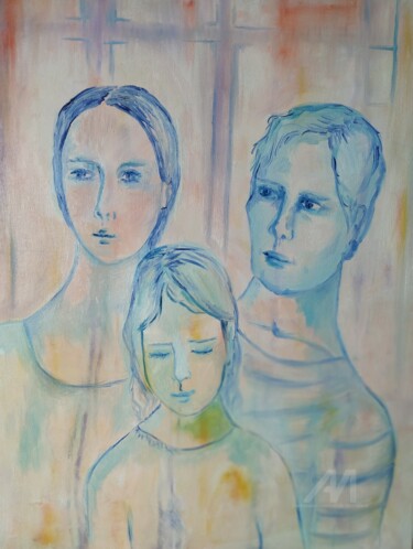 绘画 标题为“L' Amour  bleu” 由Nicole Bachelard, 原创艺术品, 油 安装在木质担架架上