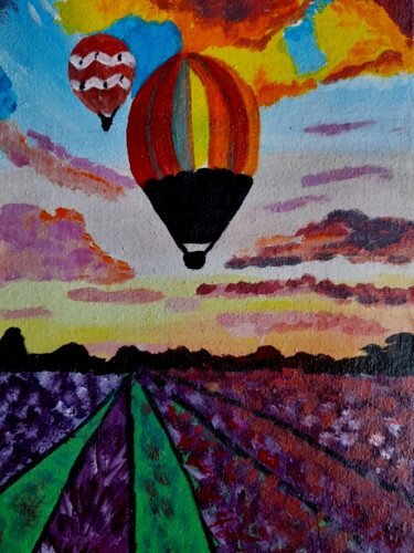 Field Art travel artwork Hot Balloon Art Pintura intitulada "Field Art travel ar…" por Maryna Yasar, Obras de arte originais, Acrílico