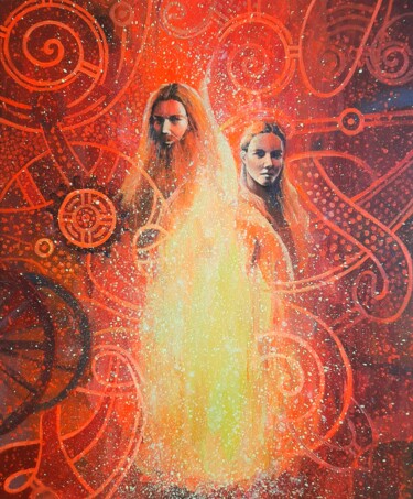 Malerei mit dem Titel "Unquenchable fire" von Iryna Makhovska, Original-Kunstwerk, Acryl Auf Keilrahmen aus Holz montiert