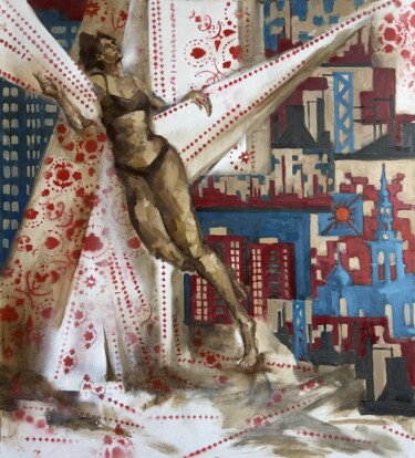Painting titled "The Second" by Andrii Davydenko, Original Artwork, Oil Mounted on Wood Stretcher frame