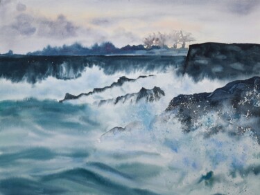 "Funchal. Spray" Original Seascape Watercolor Painting 「"Funchal. Spray" Or…」というタイトルの絵画 Maria Sinによって, オリジナルのアートワーク, 水彩画