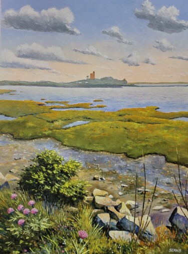 Painting titled "Au loin, la tour Va…" by Stephan Serais, Original Artwork, Oil Mounted on Wood Stretcher frame