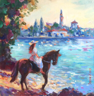 Horsewoman Girl Landscape Oil Painting by Valeriya Serova 绘画 标题为“Horsewoman Girl Lan…” 由Valerie Serova, 原创艺术品, 油