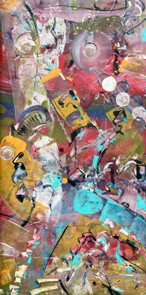 Painting titled "OTHER MOONS" by Delphine Bernard, Original Artwork, Acrylic Mounted on Cardboard