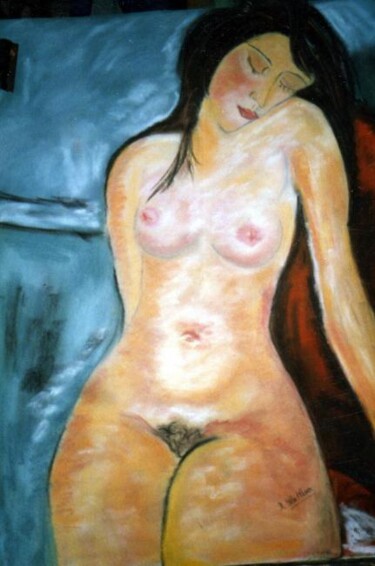 Peinture intitulée "nu d'après modiglia…" par Roselyne Halluin, Œuvre d'art originale