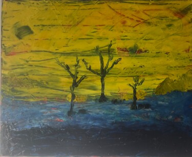 Painting titled "3 arbres" by Enzo D'Alfonso, Original Artwork, Oil Mounted on Wood Stretcher frame