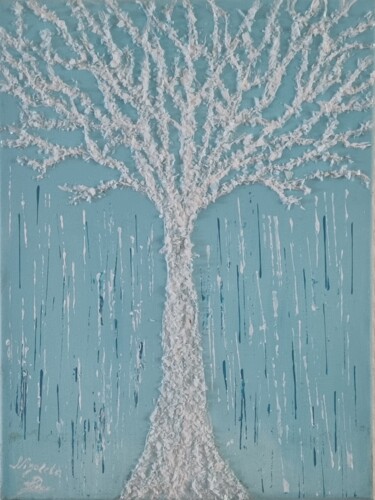 Painting titled "ice tree" by Dochka Docheva, Original Artwork, Acrylic Mounted on Wood Stretcher frame