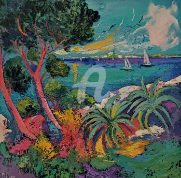Peinture intitulée "Calanque aux cactus" par Milorv, Œuvre d'art originale, Huile