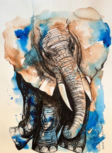 Peinture intitulée "Colmillos de Majest…" par Julio Cesar Quintana Borroto, Œuvre d'art originale, Aquarelle