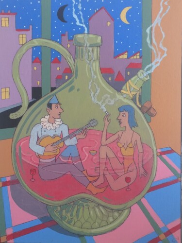 Peinture intitulée "Nuit blanche" par Serge Voulouzan, Œuvre d'art originale, Acrylique Monté sur Carton