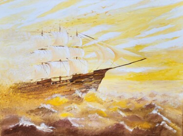 Shipp in a Sand time Oil art painting Peinture intitulée "Shipp in a Sand tim…" par Olha Voron, Œuvre d'art originale, Huile Monté sur Châssis en bois