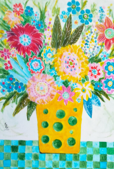 Pintura titulada "Jarrón con flores" por Mora Castela, Obra de arte original, Acrílico