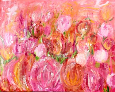 Malerei mit dem Titel "Field of tulips" von Sylvia Eder, Original-Kunstwerk, Acryl Auf Keilrahmen aus Holz montiert