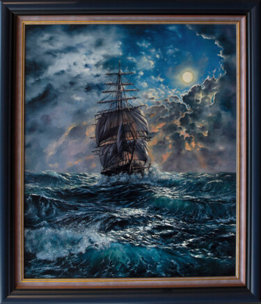 Painting titled "TO THE HARBOR" by Inga Loginova, Original Artwork, Oil Mounted on Wood Stretcher frame