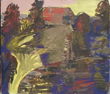 Painting titled "Красная крыша." by Lidiia Skargina, Original Artwork, Oil