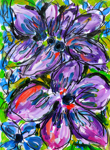 Peinture intitulée "Campanules" par Jean Mirre, Œuvre d'art originale, Huile