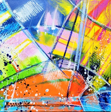 Schilderij getiteld "L'ECUME ET LE VENT" door Myriam Guenaizia, Origineel Kunstwerk, Acryl Gemonteerd op Frame voor houten b…