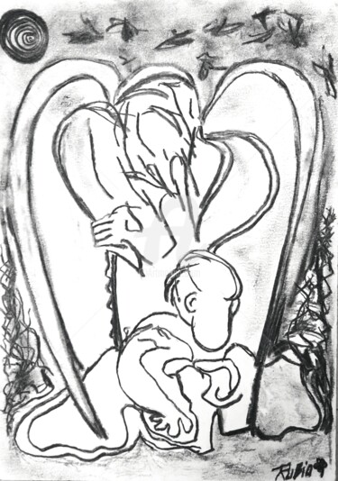 제목이 "Ángel guardián"인 그림 Fernando Rubio로, 원작, 숯