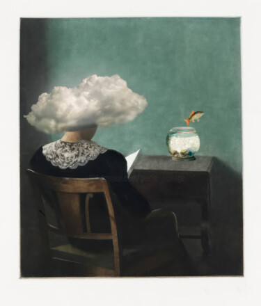 Collages intitulée "LA TETE AILLEURS" par Solange Gautier, Œuvre d'art originale, Collages