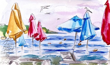 绘画 标题为“Colorful Beach Umbr…” 由Ira Popovych, 原创艺术品, 水彩