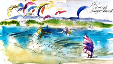 Butterflies over the Beach, Burgas beach, Bulgaria 🇧🇬 Peinture intitulée "Butterflies over th…" par Ira Popovych, Œuvre d'art originale, Aquarelle
