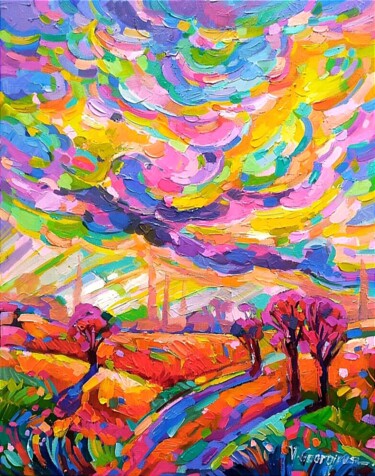 Painting titled "Happynes in the air" by Vanya Georgieva, Original Artwork, Oil Mounted on Wood Stretcher frame